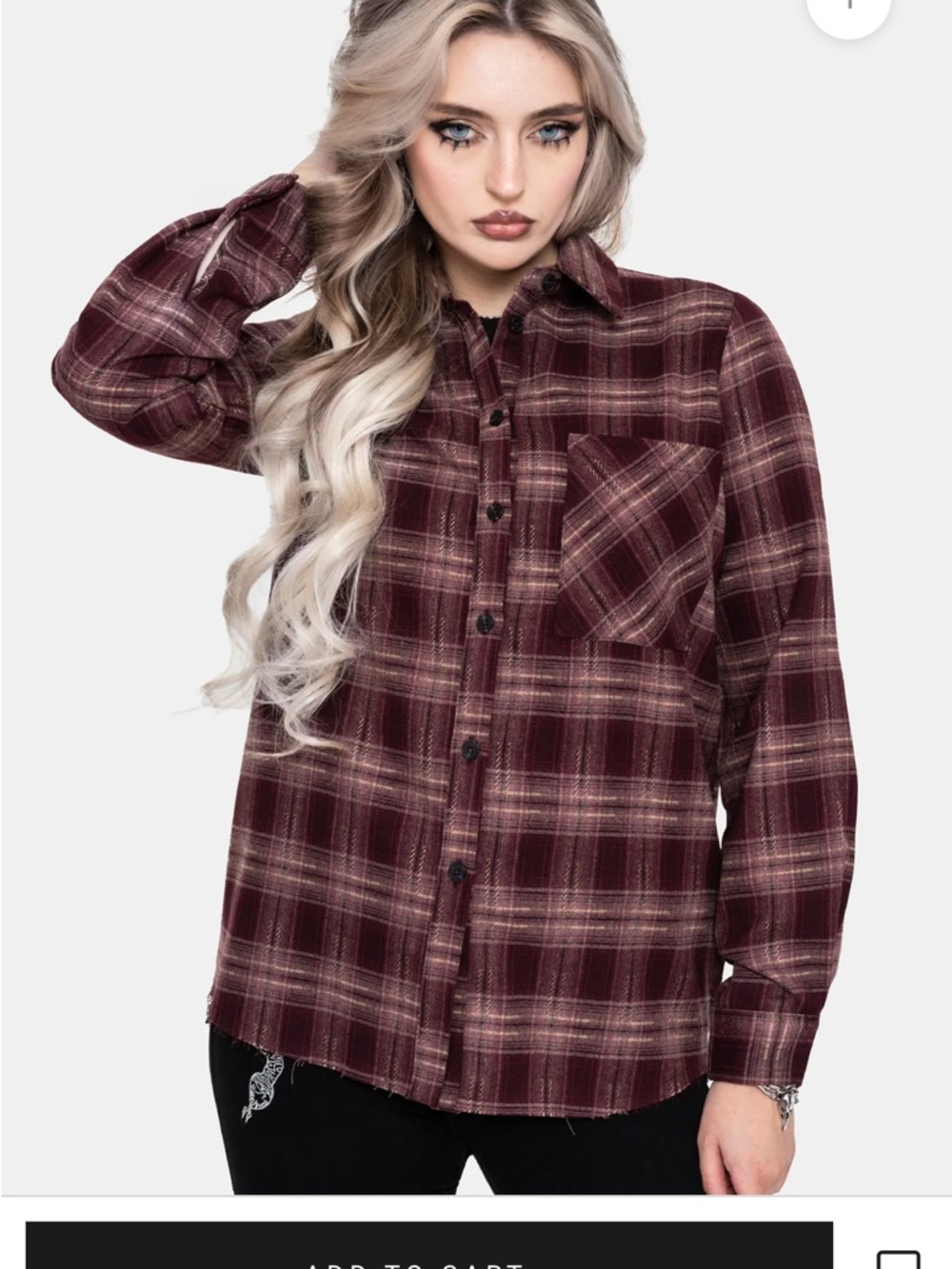 Disturbia Wren Burgundy Check Oversized Shirt